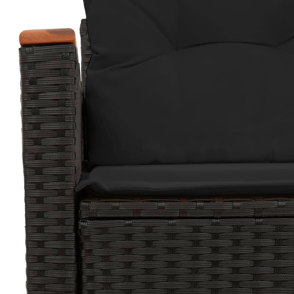 Divano da giardino a 2 posti, nero, con cuscini in polyrattan, resistente alle intemperie, per balcone, terrazza, giardino, lounge con contenitore e tavolino d'appoggio, comodo gruppo di