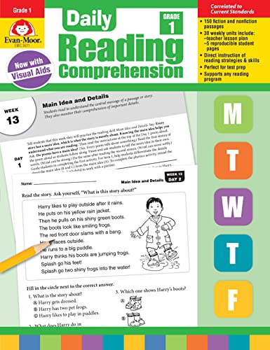 Evan-Moor Daily Reading Comprehension, Grade 1 - Homeschooling & Classroom Resource Workbook, Reproducible Worksheets, Teaching Edition, Fiction and Nonfiction, Lesson Plans, Test Prep