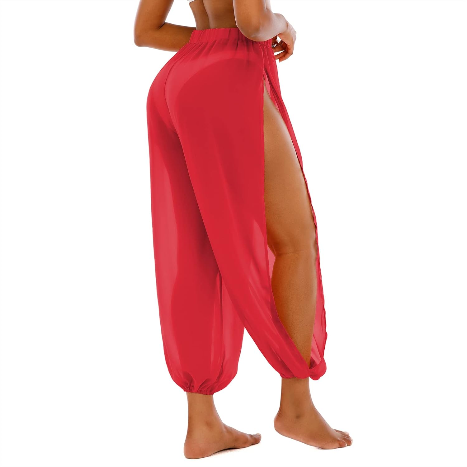 American Trends Womens Swimsuits Cover Up Pants for Women Ruffle High Waist Swimwear Pants Sheer Beach Bikini Bottoms - Image 4