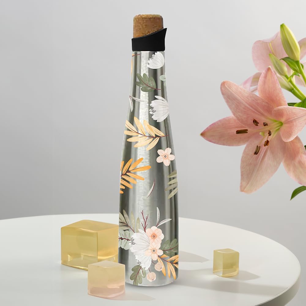 The Better Home 750ml Insulated Stainless Steel Water Bottle | 8 Hrs Insulation | Cork Cap Bottle | Hot & Cold Office | Leakproof | Insulated Water Bottle | (Soft Bloom)