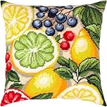 Brvsk Fruit Fiesta. Needlepoint Kit w/Printed Tapestry Canvas (40 × 40 cm) — Needlepoint Kit for Creative Cushion and Home Décor — Needlework Kit for Adult Beginners