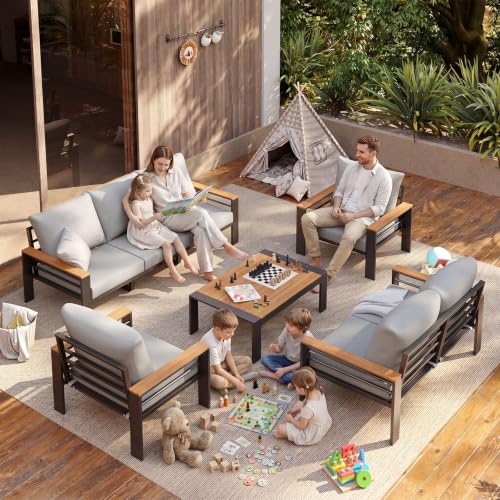 Image of Aoxun Patio Furniture Set, 7 Piece Aluminum Patio Sets with 5 inch Thicken & Washable Cushion, Waterproof Outdoor Furniture with Coffee Table, Outdoor Couch Sectional for Backyard, Porch and Garden