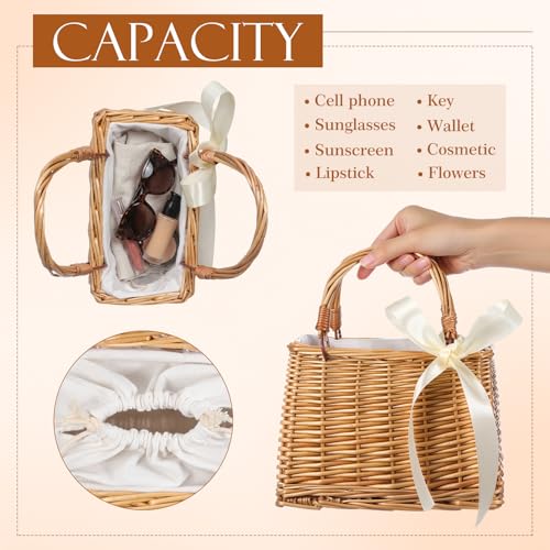 Bolso de cesta de mimbre para mujer ABOOFAN blanco miniatura 6