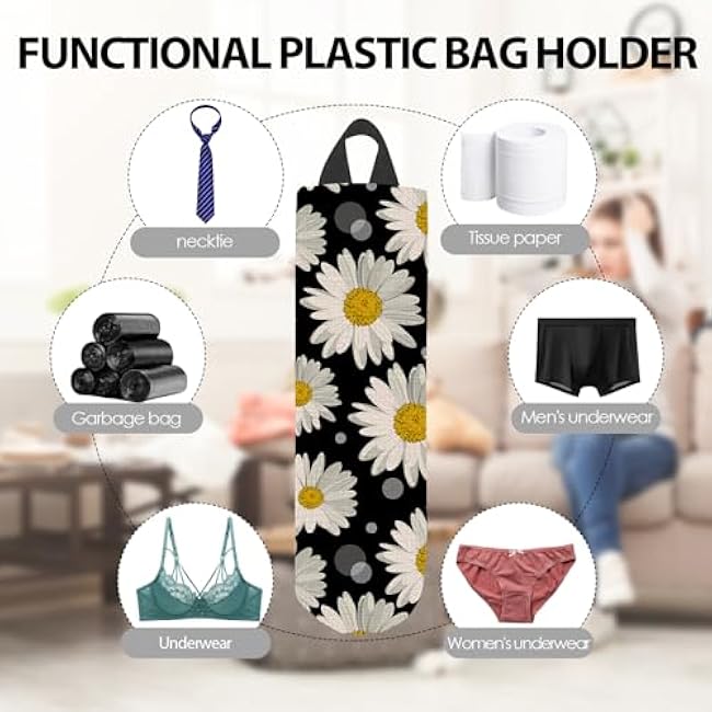 Plastic Bag Holder, Reusable Grocery Bag Organizer/Holder, Durable Large Grocery Bag Storage Dispenser ?for Home Kitchen, Cute Daisy