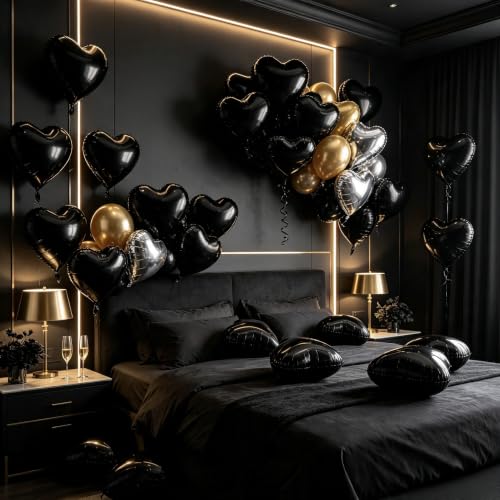 Image of 36 Pcs Black Heart Balloons,18 Inch Heart Foil Balloons Valentine Balloon for Wedding Engagement Party Valentine Day Decorations