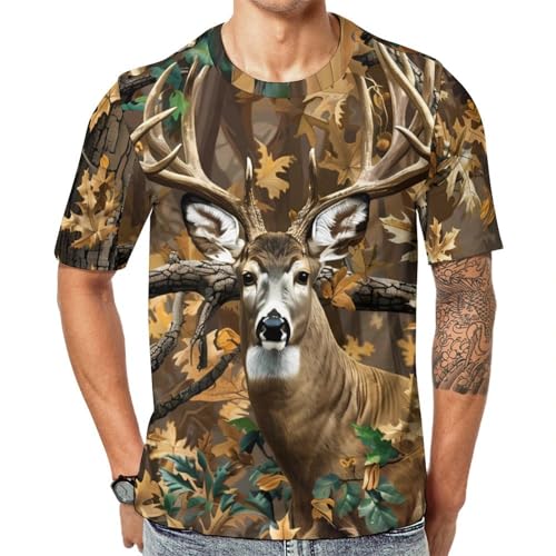 Cool Deer Camouflage Hunting Unisex Adult T-Shirts Summer Short Sleeve Tee Casual Tops Funny Graphic M