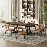 MALOL Leather Dining Chair with Armrest Set of 6, Upholstered Dining Room Chair with Curved Back and Wood Legs, Mid Century Modern Kitchen Chairs for Kitchen Dining Room