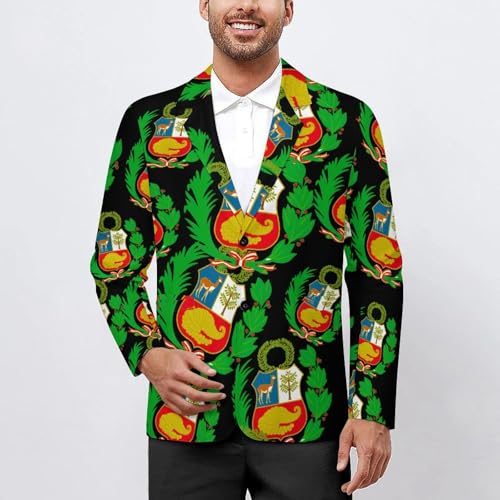 Peru-Flag Logo Men's Slim Suit Long-Sleeve Prom Tuxedo Classic Two Button Business Jacket2