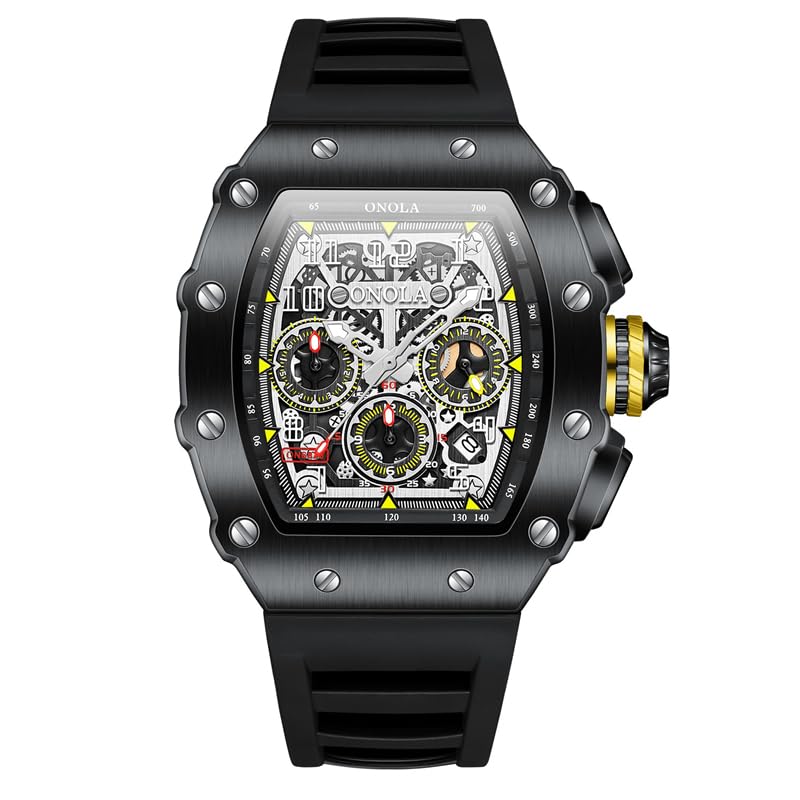 OVERFLY Silicone Onola Black Rectangle Dial Chronograph Luxury Mens Watch (B0CLH1YZGL) Amazon Price History, Amazon Price Tracker