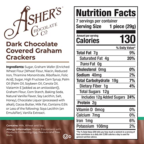 Image of Asher's Chocolates Company, Chocolate Covered Graham Crackers, Made From the Finest Kosher Chocolate, Small Batches, Family Owned Since 1892 (7.15 oz, Dark Chocolate)