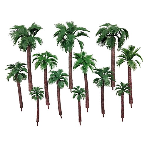 CSPRING 12PCS Green Plastic Model Trees Layout Rainforest Train Palm Tree Diorama Scenery for Home Outdoor Garden Decor