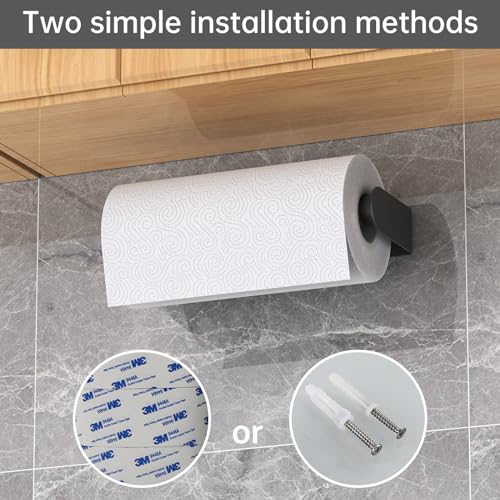 Image of Mbillion Matte Black SUS304 Paper Towel Holder | Wall mounte and self-adhesive under cabinet paper towel rack, premium stainless steel for kitchen