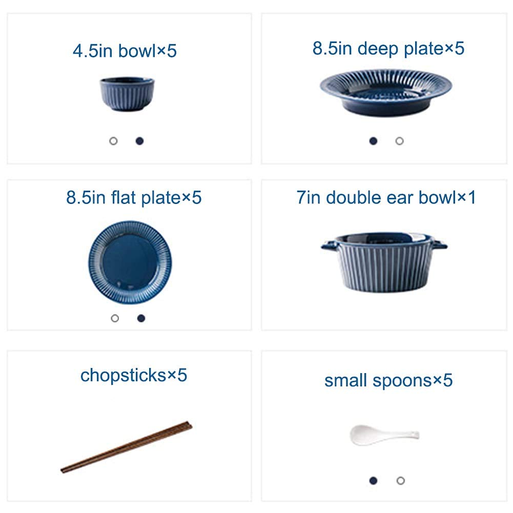 26-częściowe zestawy obiadowe dla 5 osób, ceramiczny zestaw obiadowy, zestaw zastawy stołowej w stylu francuskim, zestaw talerzy i misek w niebiesko-białe paski, kompletna porcelana Combi