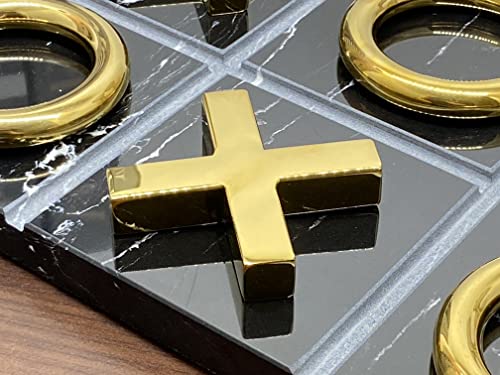 Juego de Mesa Tic Tac Toe en Mármol Negro y Oro miniatura 3