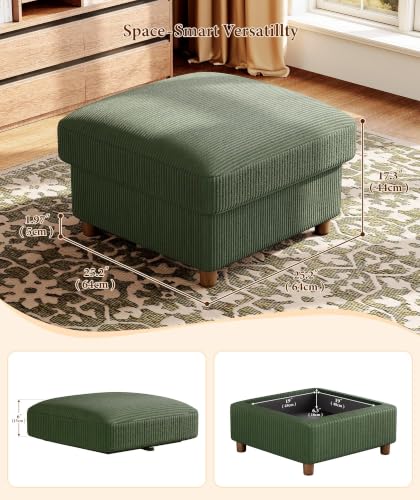 Image of Kidirect 87 inch L Shaped Modular Sectional Sofa & Ottoman Green Corduroy Couch | Modular Couch, No Tool Assembly, Comfy Sectional Couches for Living Room, 21 inch Deeper Seats, Boho Corduroy Sofa with 2 Pillows