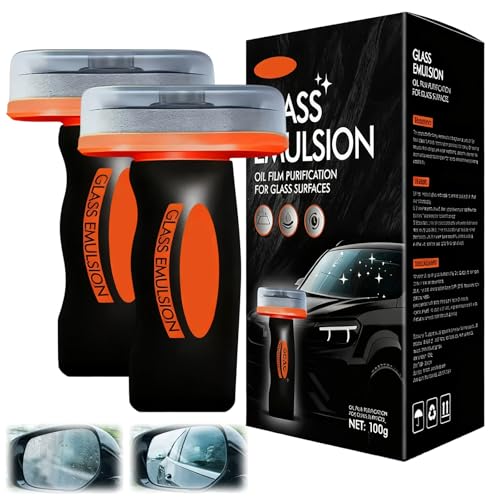 2Pcs Glass Oil Film Remover for Car New Oil Film Cleaning Glass Emulsion for Car Windows Automotive OilFilm Cleaning Remover Improves Visibility & Safe Driving (Emulsion + Brush Board 100g)