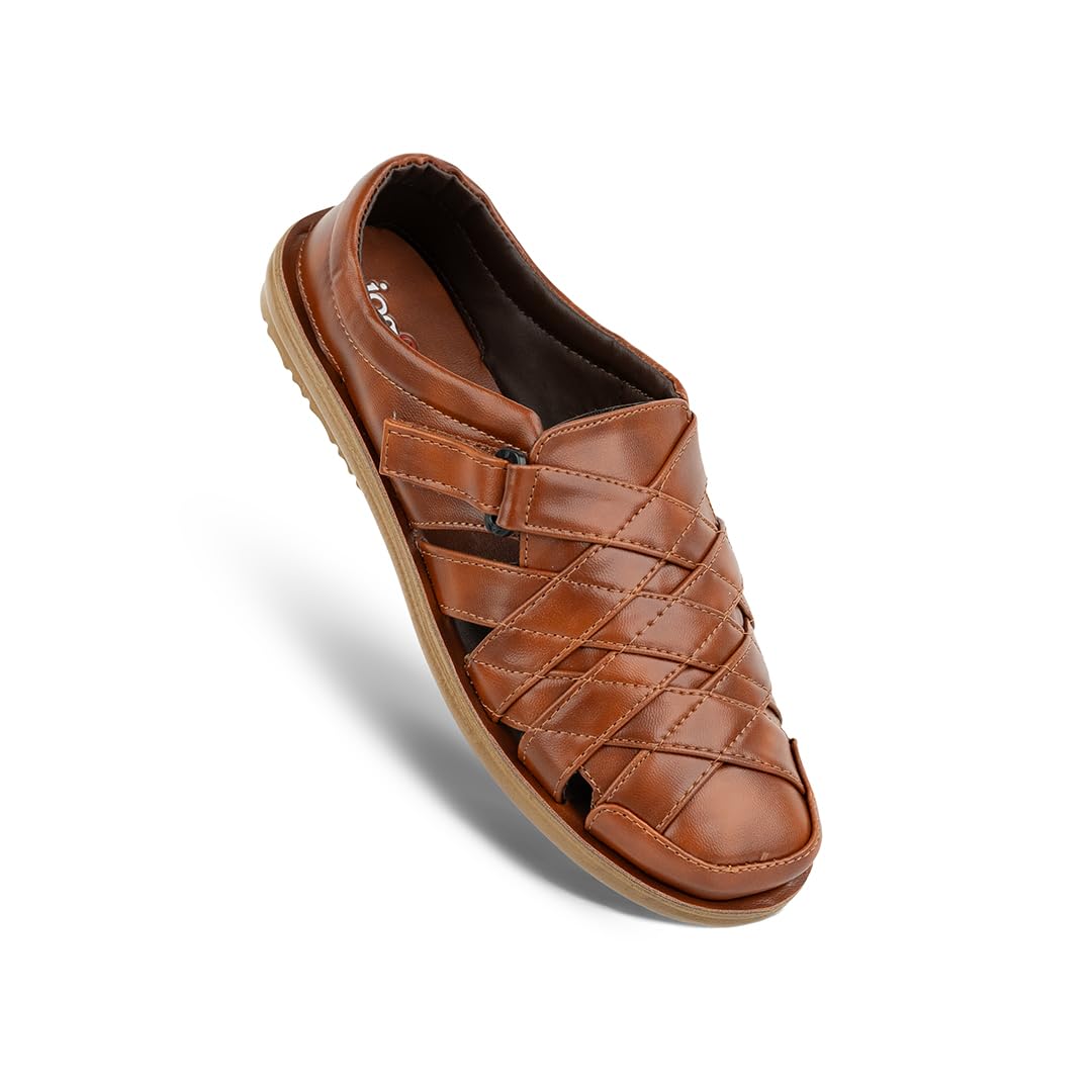 pu 13403 men's sandals with adjustable hook & loop strap | lightweight pu sole | slip resistant | cushioned footbed | casual outdoor comfort sandals