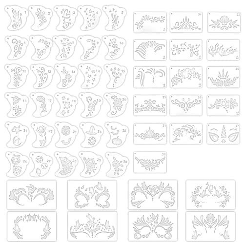 54PCS Reusable Face Paint Stencils for Body and Face Art Face Painting Stencils Templates Set for Party Makeup Festival Decoration & DIY Face Painting Kit