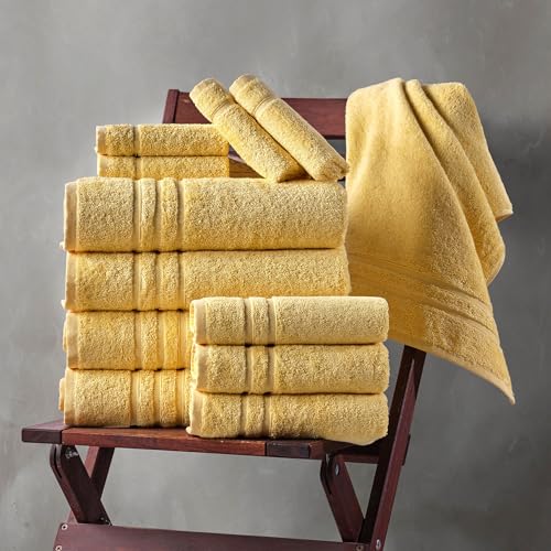 Image of Hawmam Linen Yellow Bath Towels 4 Pack Soft and Absorbent, Premium Quality Perfect for Daily Use 100% Cotton Towel 600 GSM