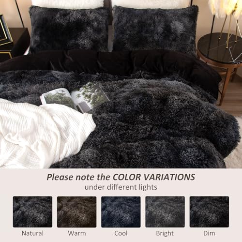 Image of EMME Luxury Fuzzy Duvet Cover Set Queen Size Fluffy Comforter Cover Set for Queen Bed 2 Pieces Shaggy and Plush Soft Bedding Duvet Covers (Tie Dye Black, Queen)