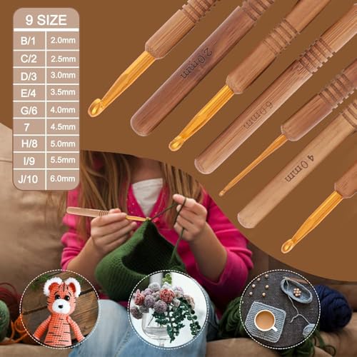 Image of Crochet Kit with Soft Grip Handles - Full Crochet Hook Set for Beginners & Yarn Lovers - Ergonomic Crochet Tools for DIY Craft & Gifting (Wooden Hooks Set)