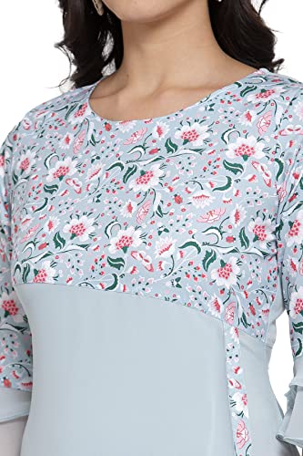 Image of Crepe Floral Regular Kurta (Women Light Blue XL)
