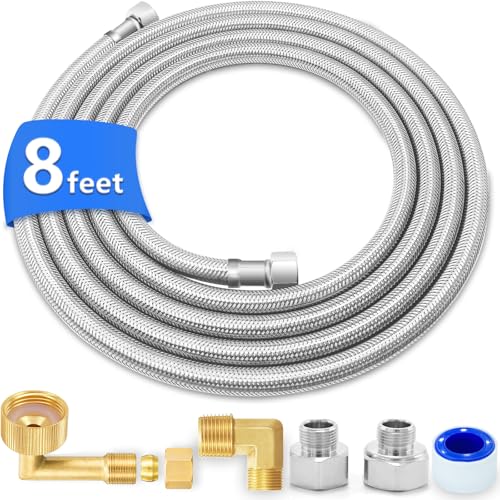 Dishwasher Installation Kit - 8 FT Supply Line with Brass Elbows & Adapters