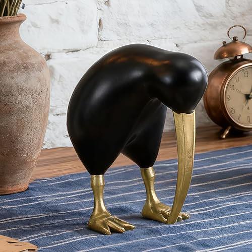Figura Decorativa de Resina Pájaro Kiwi Abstracto Negro y Dorado miniatura 5