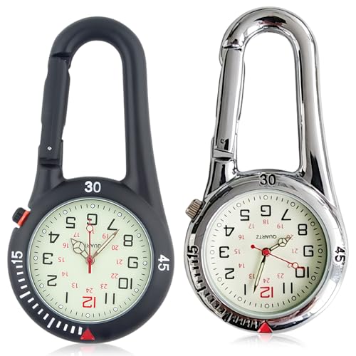 GOMETY Fickur, systerklocka med karbinhake, klämma, karbinhake med lysande, kalender, vecka, väckarklocka, kompass, digital klocka, analog kvartsklocka för sjuksköterskor läkare (silver + svart