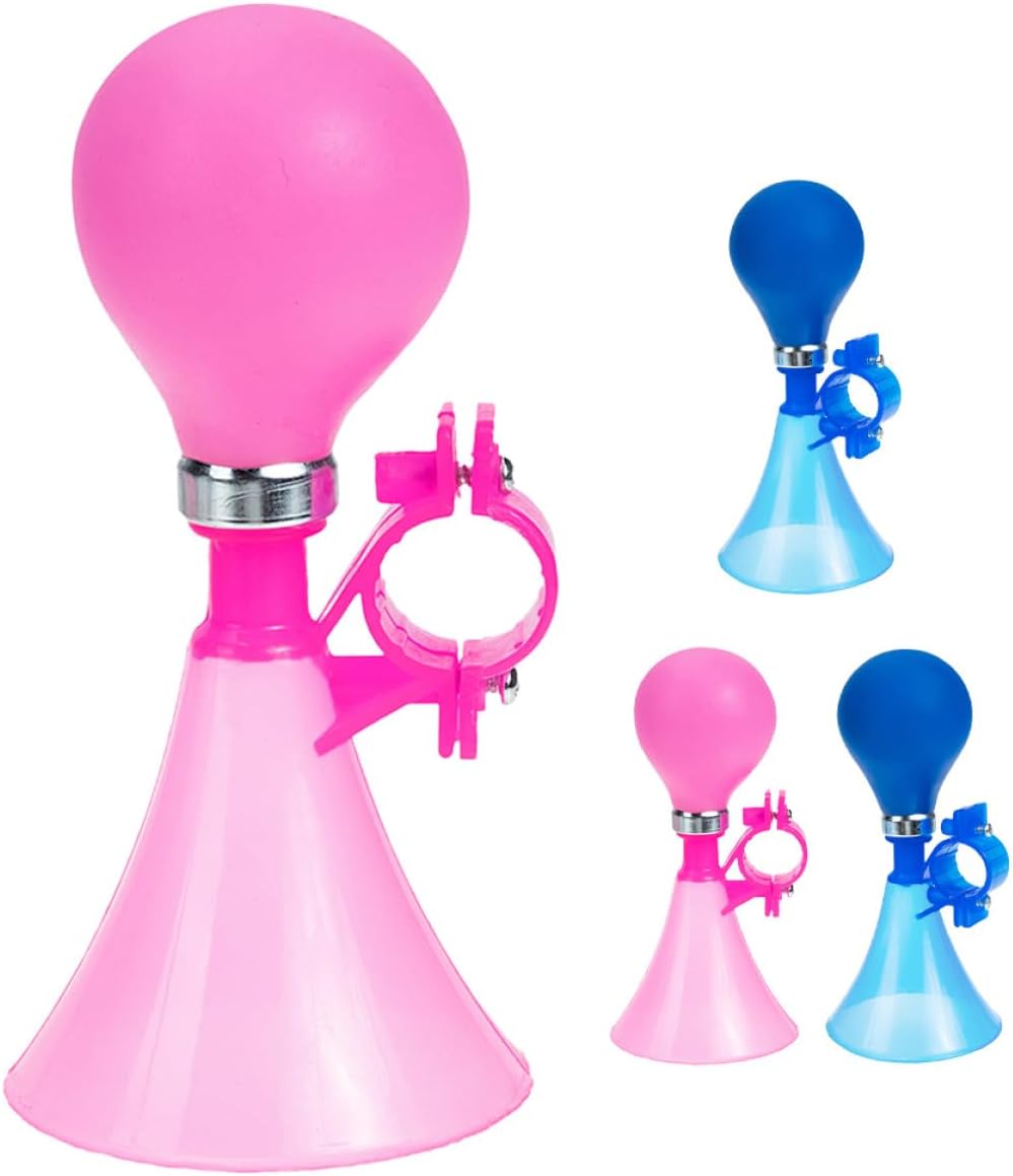 KALLORY 4pcs Bike Horn Set and Small Air Horns in Blue and Pink Bicycle Accessories for Road and Mountain Bikes