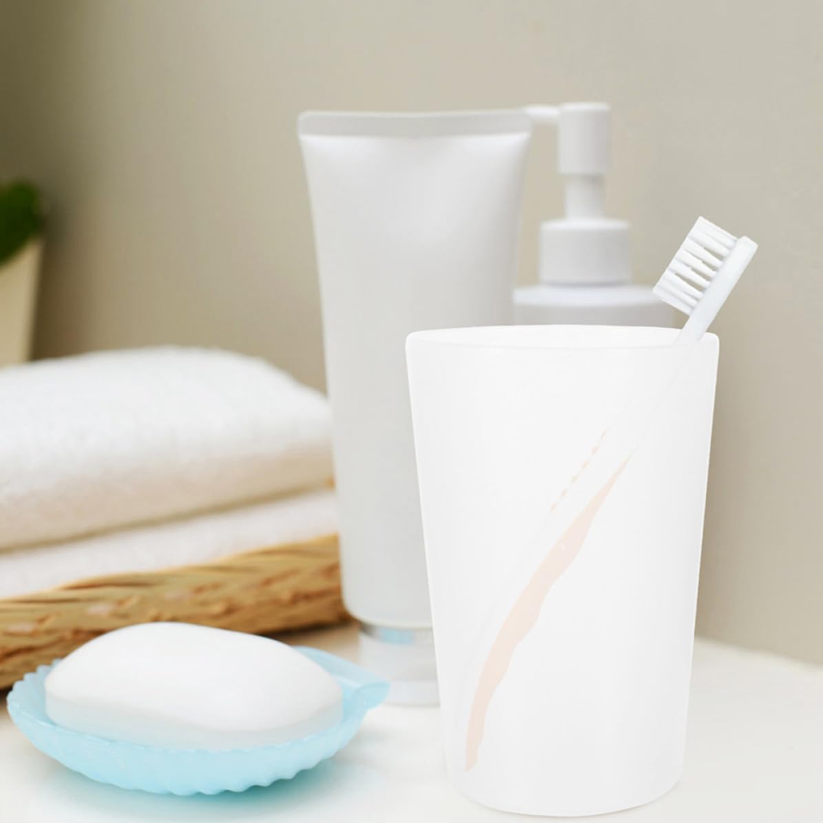 GAROZAT 12-częściowy plastikowy zestaw łazienkowy, minimalistyczny design, łatwy w użyciu uchwyt na szczoteczki do zębów i dozownik do płukania jamy ustnej, do codziennej higieny i nizacji