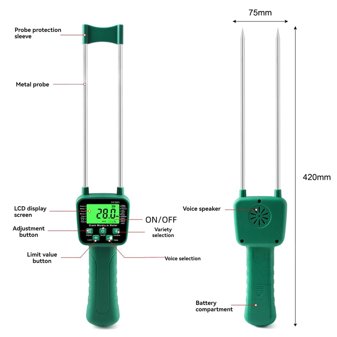 2 Stück Digitaler Kornfeuchtemesser YY-1011 Hygrometer für 14 Pflanzenarten Einschließlich Mais, Weizen, Erdnüsse Usw.
