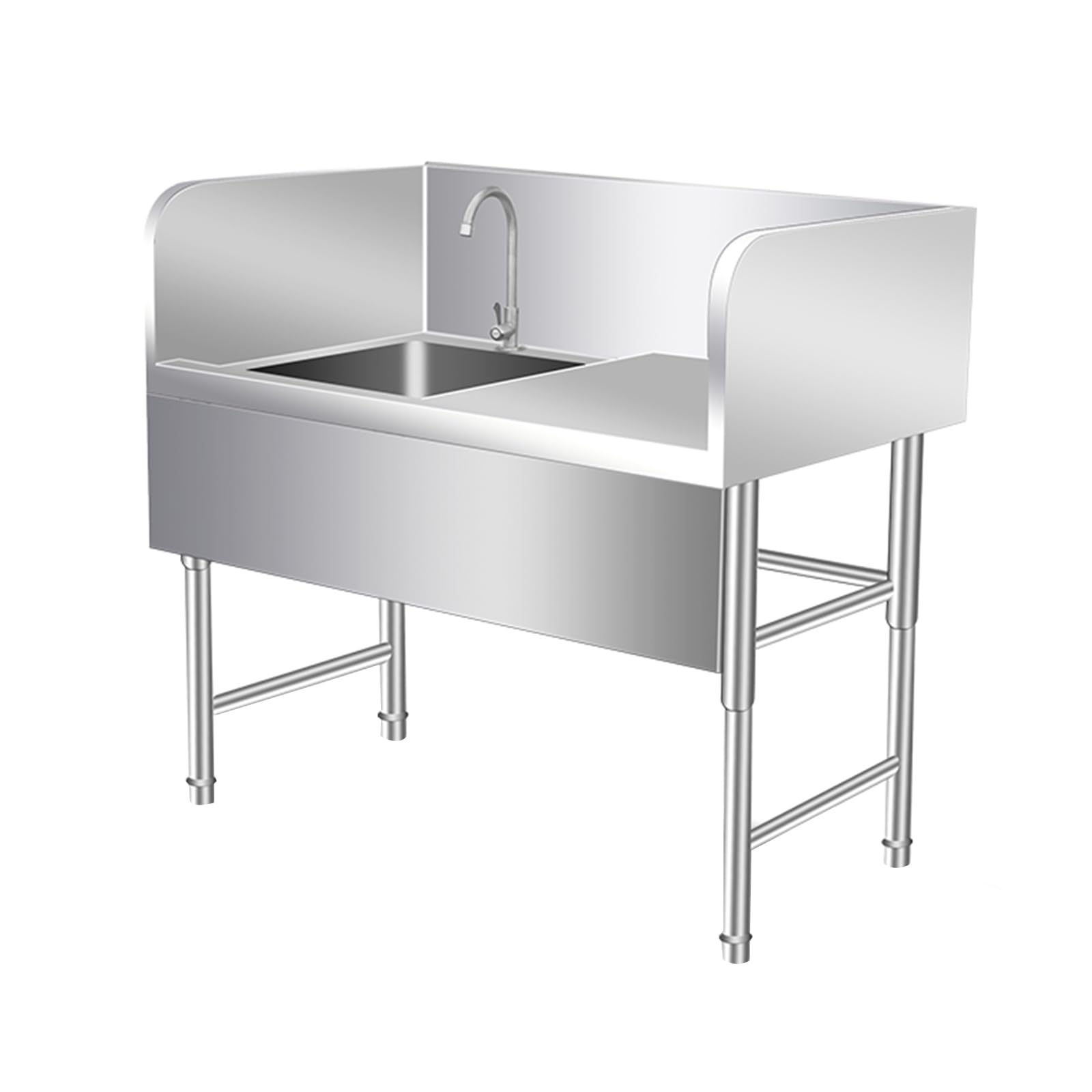 YNIYUJKL Stainless Steel Sink, Free Standing Single Bowl 1 Compartment Commercial Kitchen Sink Prep & Utility Sink With Drainboard For Indoor Outdoor