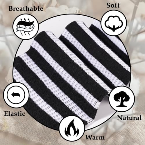 Image of Moon Wood Plus Size Thigh High Socks for Women Knit Cotton Extra Long Striped Over the Knee High Socks Leg Warmers