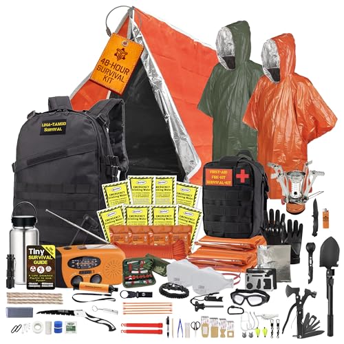 48-Hour Survival Kit - 228 Pieces Survival Gear and Supplies, 45L Go Bag Emergency Backpack, First Aid, Water Filter, Food, Tools, Tent, Camping Essentials, Emergency Preparedness - The Solo, Black L