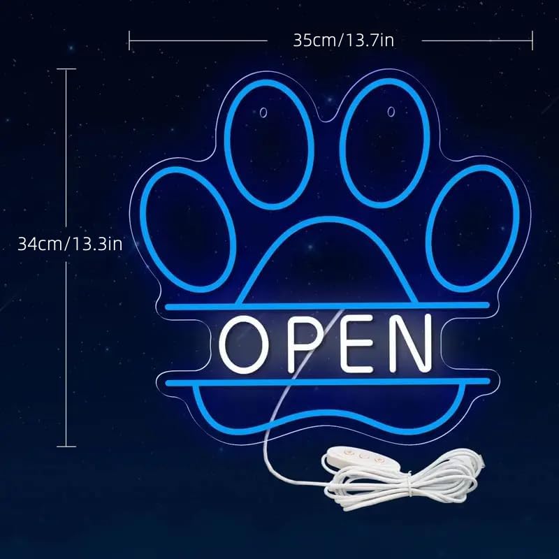 Image of LED Neon Sign Paw Print inchOPEN inch - Acrylic USB Powered Wall Hanging Light for Bedroom, Office, Club, Art Decor Paw Open Neon Light with Switch Control