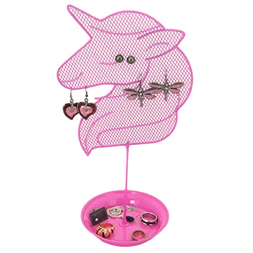 Bucasi CUTE UNICORN JEWELRY ORGANIZER - TEEN EARRING AND RING STAND - GIRLS GIFT IDEA (Pink)