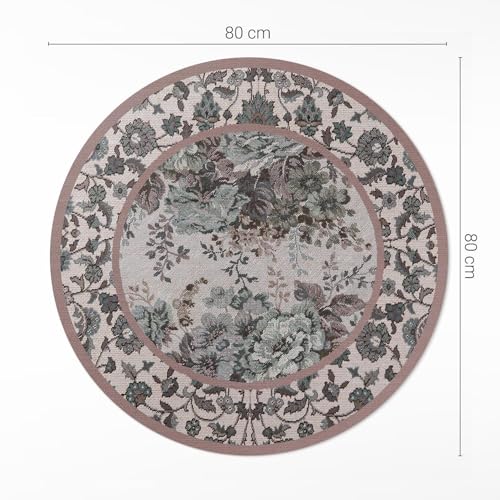 Tapis vinyle rond ø80 cm style fleurs sur tissu pour la décoration de cuisine et salon - 4