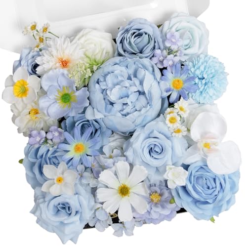 TINGE TIME Blue Artificial Flowers Combo Box Set, Silk Daisy Fake...
