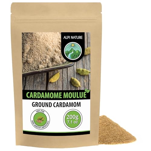 Alpi Nature Cardamome Moulue 200g, Gousses et Graines de Cardamome Moulues pour la Cuisine et la Pâtisserie