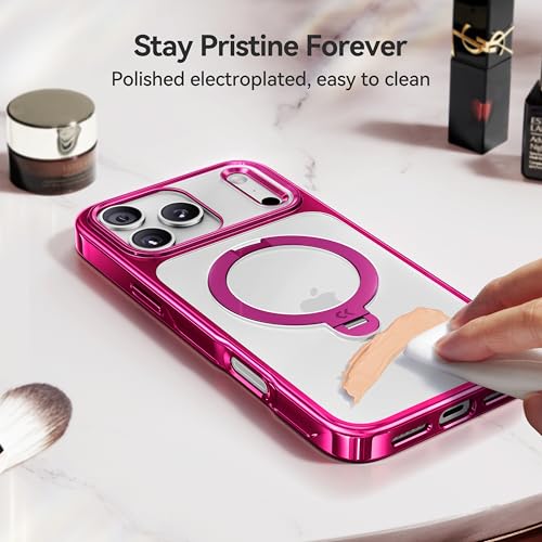 CASEKOO Glossy Raspberry Pink for iPhone 17 Pro Max Case with 360 Spin Magnetic Stand [Fit for MagSafe][17FT Military Protection] Slim Polished Frame Titanium Alloy Sturdy Stand 6.9", Pink by CASEKOO - Used condition - Image 8