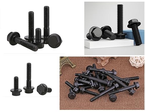 Image of LBY 10pcs Hex Flange Bolt, 3 /8-16 x 1'' (Fully Threaded) Flanged Hex Head Bolts, Flange Hexagon Screws, 304 Stainless Steel, Galvanized (Black)