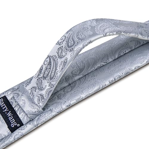 Image of Barry.Wang Men Ties Paisley Woven Silk Necktie Set with Pocket Suqare Cufflinks Formal