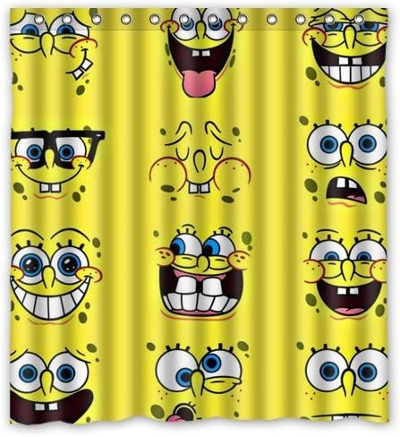 HYGLQH Cute Smiling Face of SpongeBob Shower Curtain, Custom Waterproof Bath Curtain (66"W x 72"L Inch) HYSC-66U029