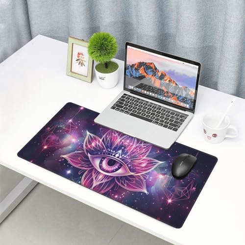 Image of Starry Sky Lotus Eyes Extended Gaming Mouse Pad, with Stitched Edges Large Mouse Pad Desk Protector, Rubber Base Mousepad Keyboard Mouses Mat for Work Game Office Home- 32 inch X 12 inch Inch,E47