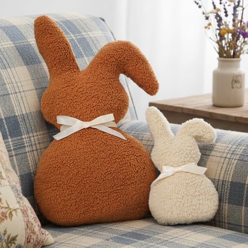 QIONG MENG 2Pcs Easter Bunny Pillow Bunny Shaped Pillows Easter Decor Gifts Home Sofa Decor Gift for Adults