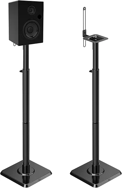 Mounting Dream Black Alloy Steel Speaker Stands, Height Adjustable Bookshelf Speaker Stand Pair, Universal Fit, 11 lbs Capacity, Set of 2 for Bose Polk JBL Sony Yamaha - 42" Max Height