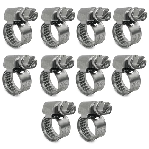 CHUN YUNG DA Embossed Worm Gear Hose Clamps Size#2, 5/16 To 1/2 inch Adjustable Heavy Duty Stainless Steel Hose Clamp, all 304 for Automotive Fuel Injection Line (8-12 mm, 10 Pack)