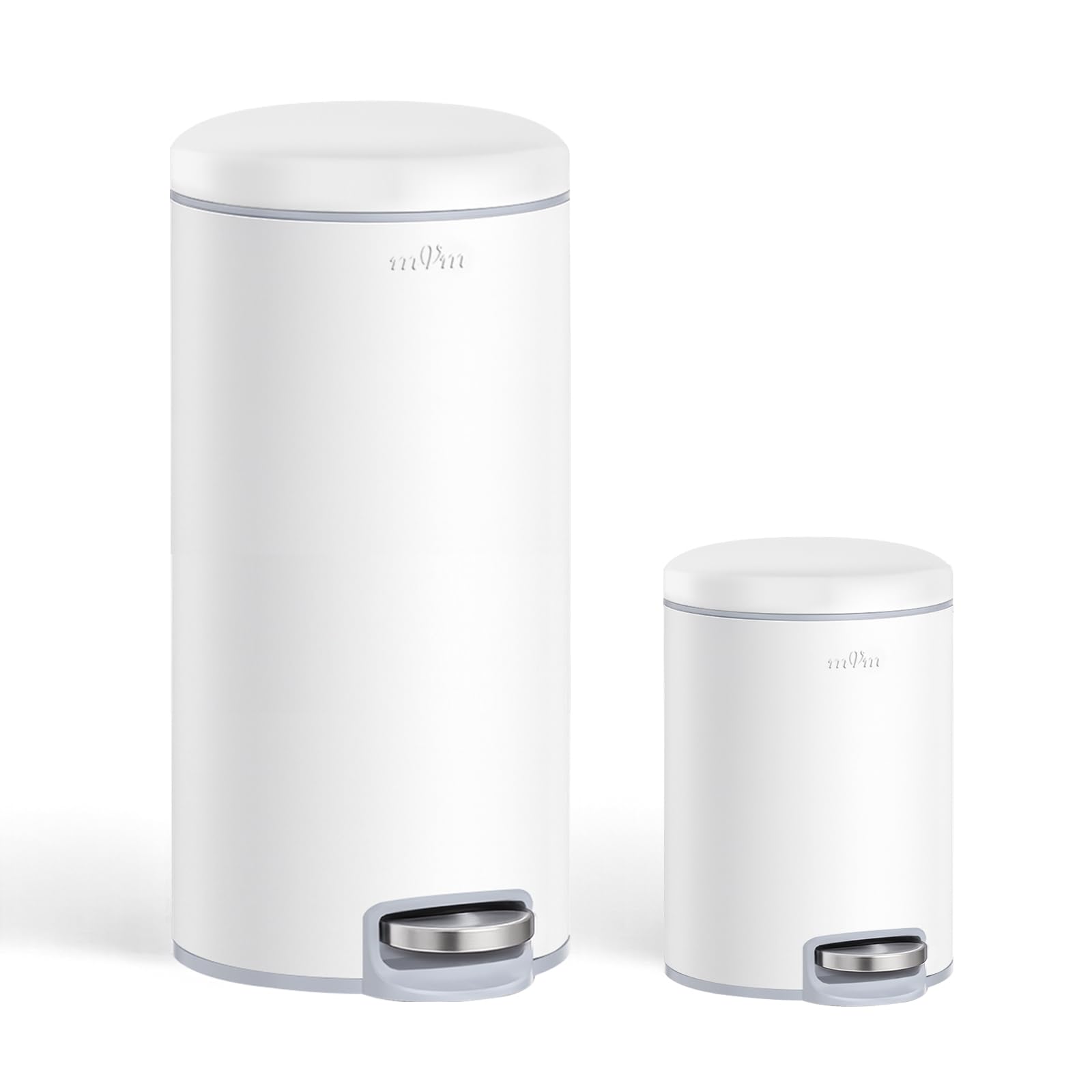 mVm Trash Can Set, 8 Gallon(30L)+1.3 Gallon(5L) Kitchen Bathroom Trash Cans Combo, Step Round Stainless Steel Garbage Can with Lid, Anti-Fingerprint,