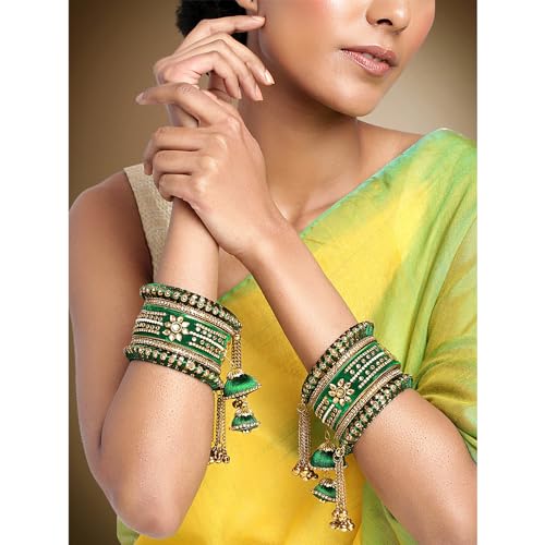 Image of Peora Velvet Matching Kundan Floral Silk Thread Chura Bangle Set Navratri Gift for Women (2.8 inch)